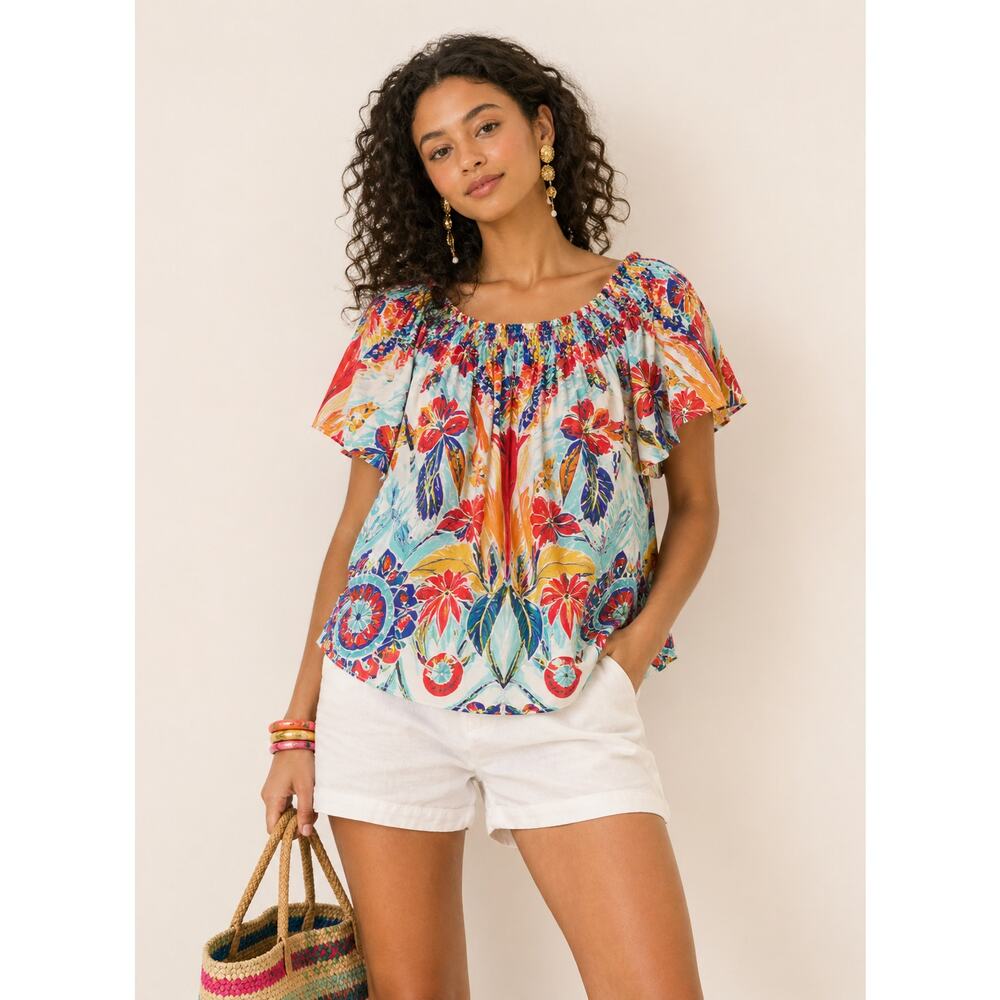 Flying Tomato Floral and Bird Off the Shoulder Top Small